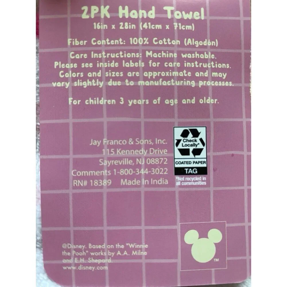 2 Pack Disney Winnie The Pooh Piglet Valentines Hearts Bath Hand Towels 16 X 26”
